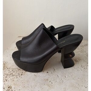 Salvatore Ferragamo Black Leather Platform High Heeled Slip On Sandal Mules 10C